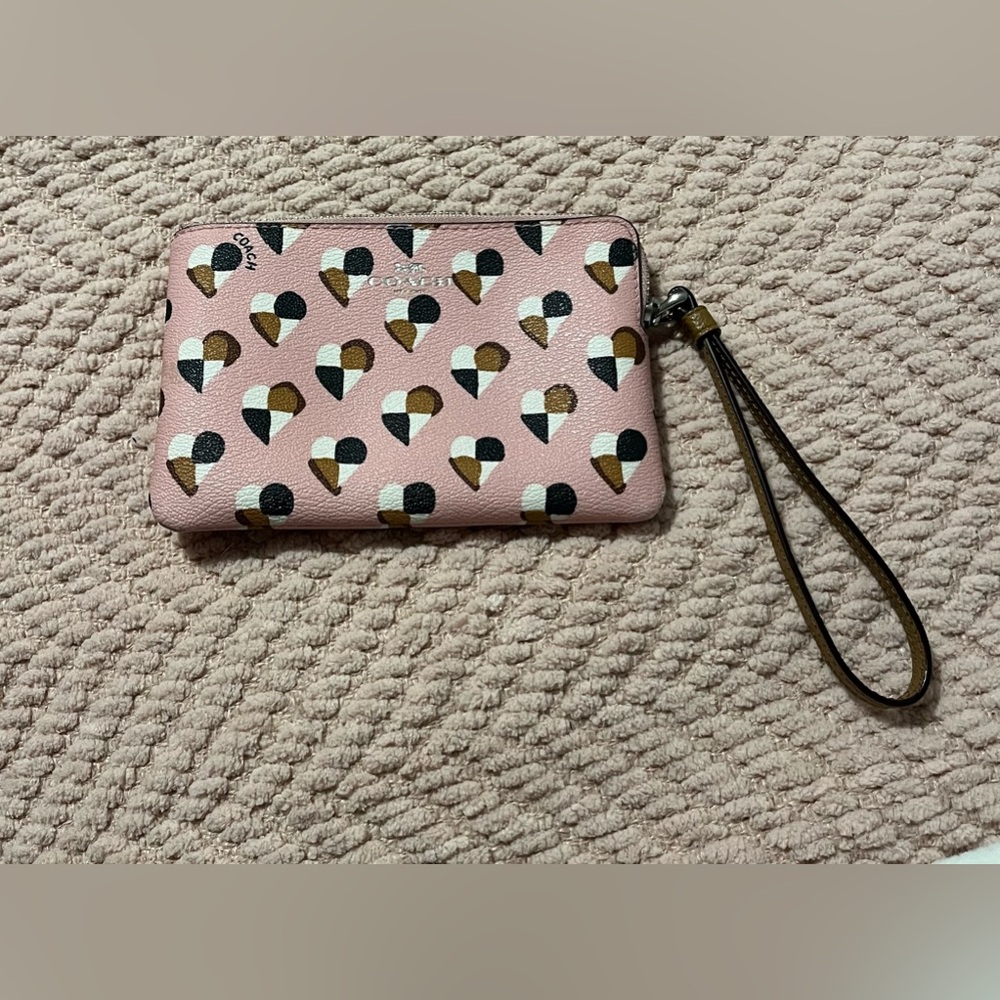 Coach Check Heart Corner Zip Wristlet Purse